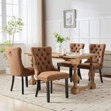 MOOLSUN Fabric Dining Chairs Set of 4, High Back Side Chairs, Modern Padded High-End Tufted Upholstered Chairs with Button-Tufted Back & Rear Pull Tabs, Solid Wood Legs F-Coffee(Solid Wood Legs)