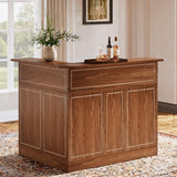 Tribesigns Bar Cabinet, L-Shaped Home Bar Table with Stemware Racks, 4-Tier Corner Bar Unit Liquor Wine Bar Table Reception Desk for Home Pub, Red Brown