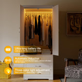 FJTJBSI Wooden Armoire Wardrobe Closet with 3 Drawers and LED Light 72" Modern Bedroom Armoire with Retro Ceramic Door Handles Wardrobe Cabinet with Removable Hanging Rod White