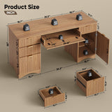 Bestier 63 Inch Fluted Executive Desk with Drawers, Wood Computer Desk with Ample File Drawer