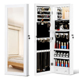 JOYUSAEN Mirror Jewelry Organizer, Wall/Door Mounted Jewelry Armoire with Full-Length Mirror,Hanging Jewelry Cabinet with LED Interior Lights, White