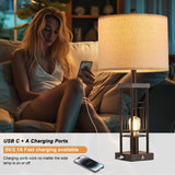 Reaketon Table Lamp for Living Room Set of 2 with USB Charging Ports, 3-Way Dimmable 27.6" Farmhouse End Lamps for Bedroom, Industrial Nightstand Lamps,Bulbs Included(Oil-Rubbed Bronze)