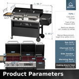MFSTUDIO Heavy Duty 3 Burner Gas and Charcoal Grill Combo w/Offset Smoker