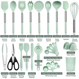 Kitchen Utensils Set, 28 Pcs Silicone Cooking Utensils Set with Holder, Spatula Set, Silicone Whisk, Measuring Cups and Spoons Set (Light Green) NCUE