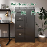 Gecheer Vertical File Cabinet with 4 Drawers & Side Locker, Steel Filing Cabinet with Lock for Legal/Letter/A4 Files, Metal Storage Cabinet for Home Office, Black