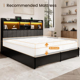 BRELTAM King Bed Frame with 6 Storage Drawers, Linen Upholstered Headboard, Built-in USB Charging Station & LED Lighting, Silent Metal Support, No Box Spring Needed, Vintage Black