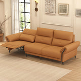 Modern 3-Seater Leather Recliner Sofa with Adjustable Headrest and Dual Motor Electric Functions in Saddle Brown