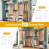 Higeego H5 Pro Heavy Duty Clothes Rack Wardrobe Closet for Hanging Clothes, Freestanding Garment Rack with Expandable Hanger Rods, Closet Organizer and Storage, (97.7-115.4")L x 15.7"W x 75.4"H, White