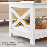 Yaheetech Wood 2-Tier White Coffee Table with Storage Shelf for Living Room, X Design Accent Cocktail Table, Simple Design Home Furniture, 39.5 x 20 x 18 Inches