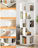 5-Tier Rotating Bookshelf Tower, 360° Spinning Modern Book Storage Bookcase