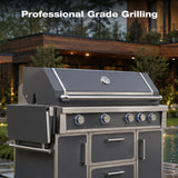 RENDGO LPG 4 Cast Burners Outdoor Kitchen Grill Island, 99,000 BTU, Grey Painting