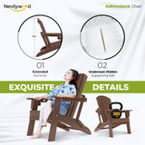 nevilywood Folding Adirondack Chairs Set of 4, HDPE Cup Holders, Coffee