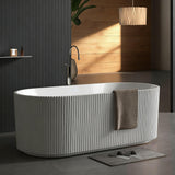 59"Acrylic Freestanding Soaking Bathtub, Deep Ergonomic Design with Lumbar Support, Integrated Overflow Drain, Non-Slip Base,cUPC Certified Modern Bathroom Tub, Easy Installation for Bathroom