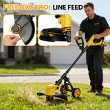 Electric String Trimmer, 14-Inch 2x3.0Ah 21V Battery Powered Weed Eater, Electric Lawn Mower Weed Wacker with Wheels, Brush Cutter Grass Trimmer for Garden Yard