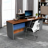 JFazzruit Large Reception Desk, 78.7" / 63" Wide Front Desk with Counter for Office Clothing Store Company Lobby Coffee Shop Long Receptionist Desk Modern Black (Walnut, 78.7''L x 23.6''W x 28.5''H)