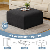40" Oversized Square Corduroy Ottoman, Large Ottoman Pouf Footstool, Black