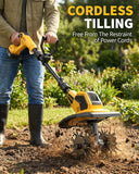 21V Cordless Tiller Cultivator, Battery Powered Tiller for Gardening with 2 x 3.0Ah Batteries & Charger, 9" Width, 6.7" Depth, Lightweight Rototiller for Raised Beds and Soil Preparation