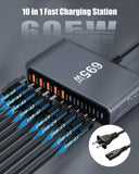 695W USB C Charger Block,10-Port USB C GaN Multiple Port Charging Station