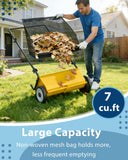 GarveeLife Push Lawn Sweeper, 26 Inch Extra-Wide 4-Brush System, 7 cu.ft. Mesh Bag, Heavy Duty Steel Frame, Height-Adjustable Yard & Garden Cleaner for Leaves and Grass, Yellow