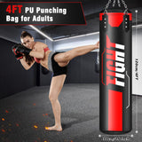 Hanging Punching Bag for Adults, 4ft PU Leather Heavy Boxing Bag Set, Hanging Bag Boxing Equipment for MMA Karate Kickboxing Boxing Home Gym YORWHIN