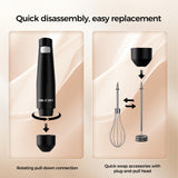 Cordless Hand Blender, 12V Rechargeable Immersion Blender with Brushless Motor, 60+ Bowls per Charge, 2-Blade, Auto Lock, Whisk & Frother for Soup, Smoothies, Baby Food