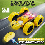QUNREDA Remote Control Car,RC Car Toys for 6-12 Year Old Boys, Off Road RC Stunt Car 4WD 360° Rotating Remote Control Car for Kids, Boys Girls Gifts for Birthday, Christmas Yellow