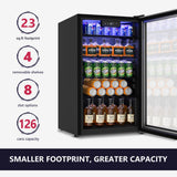 Icyglee Beverage Refrigerator Cooler - 126 Can Mini Fridge with Glass Door for Soda Beer or Wine, Beverage Cooler for Home, Office, Bar with Adjustable Removable Shelves, Silver