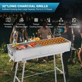 IRONWALLS Portable Charcoal Grills, 32" x 8" Stainless Steel Folded Camping Grill Kebab Skewer Barbecue Grill Kit for Garden Backyard Party Picnic Travel Home Outdoor Cooking Use