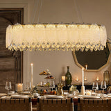 WECHAET Modern Gold Rectangle Chandeliers for Dining Room Kitchen Island Light Fixture, Water Ripple Crystal Glass LED Chandelier for Living Room, 2700K-6000K