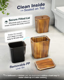 BLUEWEST 2.6 Gallons Acacia Wooden Wastebasket with Lid & Plastic Bin – Small Trash Can for Bathroom, Bedroom, Office – Decorative Wood Bin with Handle for Under Counter Use