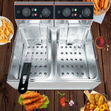 Commercial Deep Fryer with Basket, 16.8 QT Stainless Steel Electric Countertop Fryer with Double Tanks and Temperature Control