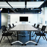 Folding Conference Room Table, Thicken Grey Tabletop, Flip Top Wooden Meeting Table for Office Conference Room, 61.0", Grey, 8