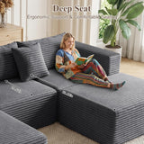 Boneless Couches for Living Room - 110" U Shaped Modular Sectional Sofa with Ottoman Oversized Deep Seat Corduroy No Assembly Memory Foam Cloud Big Comfy Convertible Floor Couch (Grey)