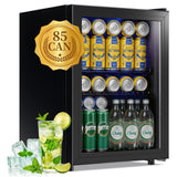 WANAI Beverage Refrigerator Cooler 2.6 Cu.Ft, 85 Can Mini Small Fridge with Glass Door LED Light and Adjustable Shelves for Soda Beer or Wine, Perfect for Home Bar Office, Black