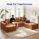 Living&Giving 128" U-Shaped Cloud Sectional Couch for Living Room, Cloud Boneless Couch-No Assembly with Reversible Chaise, Customizable 4-Seat Modular Sectional Sofa with 3 Ottoman, Orange