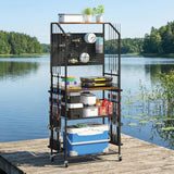 Kikihouse 4-Tier Heavy Duty Fishing Rod Holders for Garage with Pegboard and Hooks, 65.7" Lockable Wheels Fishing Rod Rack Storage Up to 12 Rods, Fishing Pole Stand for Fishing Gear & Equipment