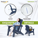 nevilywood Folding Adirondack Chairs Set of 4, HDPE Cup Holders, NavyBlue