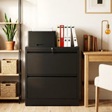 SAWJEC 2 Drawer File Cabinet with Lock, Black Metal Lateral Filing Cabinet