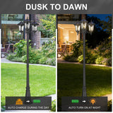 Luminzone 3-Head Outdoor Solar Lamp Post Lights with High Posts, Dusk to Dawn Remote Control Waterproof Exterior Pillar Lantern 3 Lighting Mode Modern Street Light for Garden Walkway