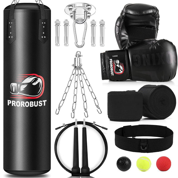 Prorobust Punching Bag for Adults, 4ft PU Heavy Boxing Bag Set with 12OZ Gloves for MMA Kickboxing Boxing Karate Home Gym Training (Unfilled) Prorobust