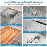32 Inch Undermount Kitchen Sink, 16 Gauge Stainless Steel Workstation Sink with Accessories, Single Bowl, Brushed Finish (32"x19"x10")