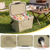 COSTWAY 21 QT Insulated Portable Cooler, Hard Shell Ice Chest w/ 2 Cup Holders, Bottle Opener, Drain Plug, 3-Day Ice Retention, Outdoor Leak-Proof Dry Box for Beach, Camping, Fishing, Picnic, Tan