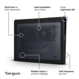 Targus 17 Inch Dual Fan Lap Chill Mat - Soft Neoprene Laptop Cooling Pad for Heat Protection, Fits Most 17" Laptops and Smaller - USB-A Connected Dual Fans for Heat Dispersion (AWE55US)