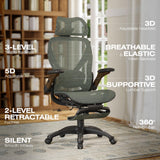 ELABEST X100 Ergonomic Mesh Office Chair with Footrest, Big and Tall Home Desk Chair with 5D Flip-Up Arms, Adjustable 3D Lumbar Support, Gaming & Executive Computer Chair (Forest Ranger)