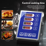 Commercial Kitchen Timer with 4 Channels, Digital Timer for Cooking, Loud Alarm Volume +/-, Food Truck Restaurant Supplies, Heavy Duty Stainless Steel Large Timers, Waterproof Panel & Memory Function