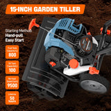 SENIX 4QL 4-Cycle Gas Powered Tiller Cultivator, 46cc Full Crank Engine, 15-Inch Tilling Width, 8-Inch Tilling Depth, Easy Start