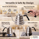 Barista Warrior Gooseneck Kettle with Thermometer - 1.2L Pour Over Coffee & Tea Kettle, 18/8 Stainless Steel Gooseneck Kettle Pot, Precision Pour Drip Spout, Suitable for All-Stoves (40 fl oz)