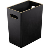 Office Wastebasket with Gold-Tone Edging Decoration for Bathroom,Pu Leather Waste Bins for Toilet Bedroom Living Room