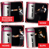 PROLAST 4 Ft 135 Lb XL Heavy Punching Boxing Bag for Adults, MMA, Martial Arts, Muay Thai, Kicking, Strength Training Equipment, Unfilled, New Edition Logo, White and Pink