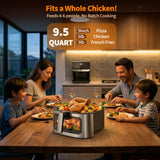 9.5Qt Large Air Fryer Oven, 12 Digital Preset Airfryer Toaster Oven Combo with Touchscreen, Non Toxic Stainless Steel Air Fryer with Viewing Window, XL Capacity Basket Style Airfryer for Family, Black